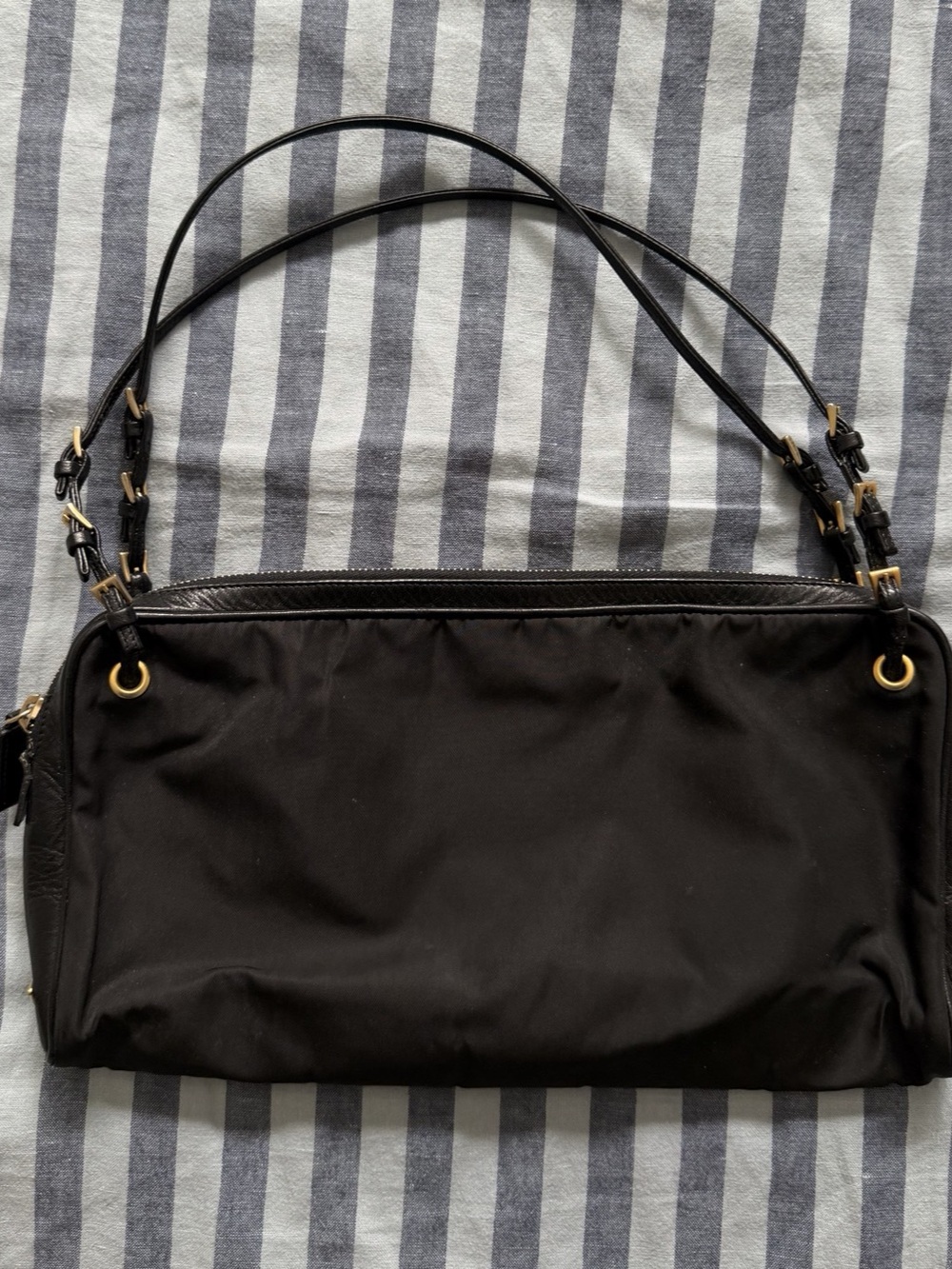 Prada Soft Calf-Trimmed Tessuto Handle Bag Black Shoulder Bag